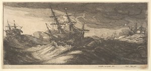Navire de guerre et une baleine jaillissante, 1665 - Wenceslaus Hollar