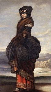 Hiver : Une dame, en costume exotique, portant un masque, dans un paysage - Wenceslaus Hollar