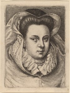 Femme au voile blanc et chapeau noir (Marie Stuart?) - Wenceslaus Hollar