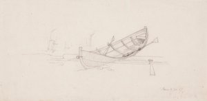 Un bateau à rames remorqué sur un tronc d