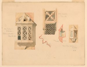 Dessin, rendu de deux lanternes en pierre, provenant du château d