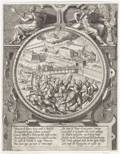 Les troupes de Bourse chassent les soldats allemands de Treslong et Merville de la citadelle, 1577 - Wierix