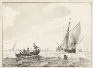 Eau ondulante avec une barque près d