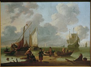 Navires déchargeant sur la plage