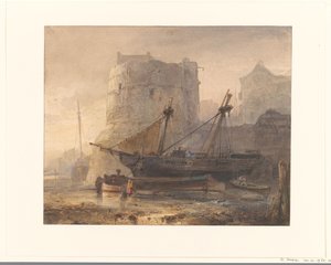 Navires à marée basse dans un port français