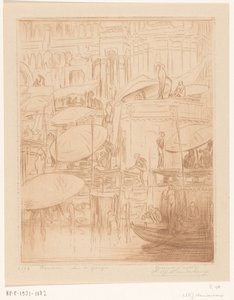Hommes et femmes se baignant et priant sur les rives du Gange à Bénarès (Baden en bidden)