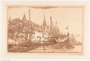Bateau avec du bois de chauffage sur la rive du Gange à Bénarès - Wijnand Otto Jan Nieuwenkamp (signed by artist)
