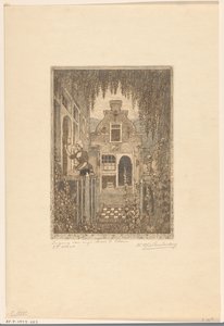 Femme en costume traditionnel frappant à une porte à Edam
