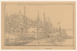 Rive de la rivière avec des bateaux à Bénarès - Wijnand Otto Jan Nieuwenkamp