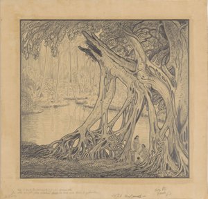 Forêt tropicale avec baigneuses