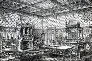 Conception pour une salle à manger gothique, publiée dans The House-Furnisher & Decorator, 1er septembre 1872