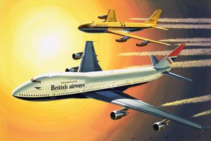 Boeing 747 avec Boeing 707 en arrière-plan - Wilf (20th century) Hardy