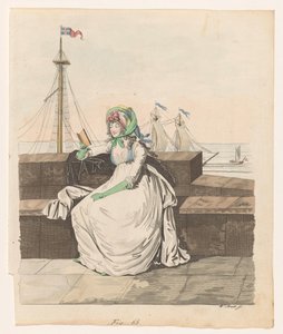 Femme lisant sur un quai, voiliers en arrière-plan - Wilhelm Arndt