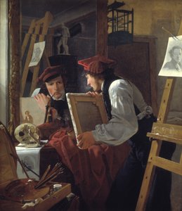 Un jeune artiste (Ditlev Blunck) examinant une esquisse dans un miroir