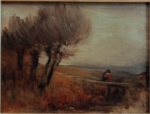 Paysage plat avec trois saules têtards