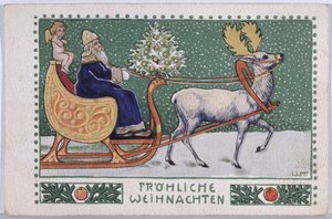 Carte postale représentant le Père Noël sur son traîneau, vers 1910 - Wilhelm List