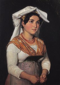 Une jeune femme italienne debout, tenant un chapelet