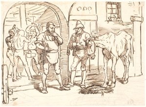 Le vieux cheval conduit à une forge romaine