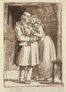 La femme flatteuse. Une femme parle intensément à son vieux mari et a les bras autour de son cou - Wilhelm Marstrand