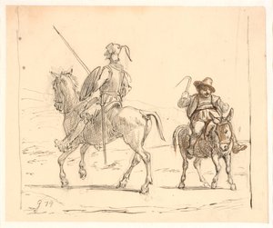 Don Quichotte chevauche vers la gauche, Sancho Panza vers la droite