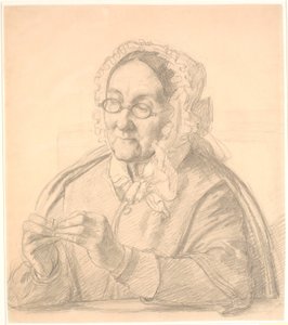 Vieille dame enfilant une aiguille
