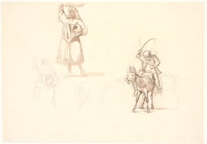 Italienne avec un panier sur la tête, un cavalier d