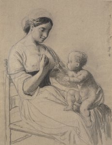 Italienne avec un enfant nu sur les genoux