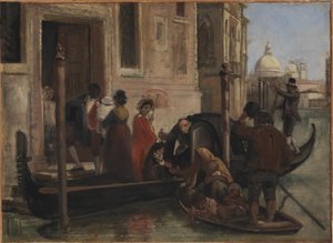 Débarquement à Venise. Au loin S. Maria delle Salute