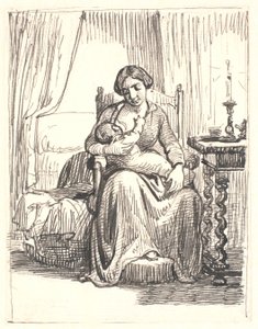 Mère avec enfant allaitant, à droite une bougie allumée