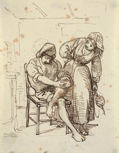 Fille regardant un jeune pêcheur assis sur une chaise - Wilhelm Marstrand