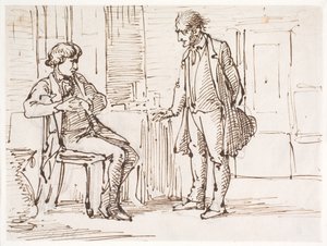 Conversation entre un jeune homme assis et un homme plus âgé debout - Wilhelm Marstrand