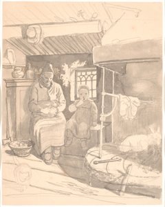 Ferme suédoise avec vieille femme et enfant