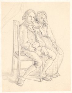 Fille et garçon suédois assis sur une chaise - Wilhelm Marstrand
