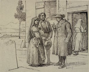 Devant une maison, un prêtre admoneste un jeune couple - Wilhelm Marstrand