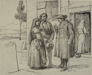Devant une maison, un prêtre admoneste un jeune couple - Wilhelm Marstrand