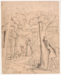 Jeune homme observant dans le jardin les actions de son aimé (en cachette) - Wilhelm Marstrand