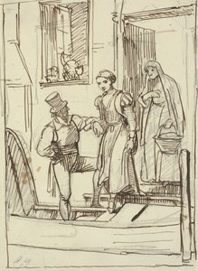 Jeune fille et vieille femme aidées par un homme à descendre dans une gondole - Wilhelm Marstrand