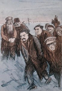 Caricature de Léon Trotsky (1879-1940) en Sibérie, du magazine 