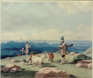 Chasseur avec une bergère et un enfant sur le Hirschberg - Wilhelm von Kobell
