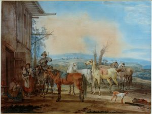 Cavalier devant une taverne