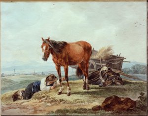 Paysans endormis avec cheval - Wilhelm von Kobell