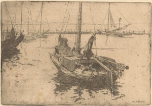 Bateaux dans le port de Volendam - Willem Adrianus Grondhout (signed by artist)