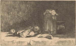 Nature morte avec fruits et bocal de conserve