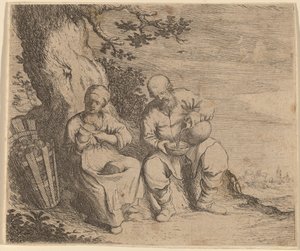 Couple de paysans assis sous un arbre, vers 1630-1660