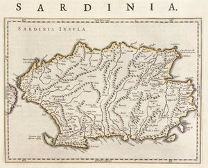 Île de Sardaigne, Italie, dans le "Theatrum Orbis Terrarum, sive Atlas Novus" de Willem Blaeu, Amsterdam