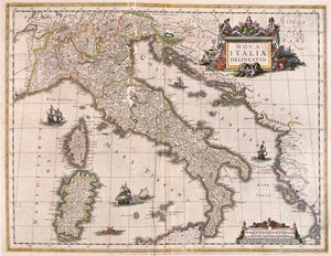 Italie et Corse, dans "Theatrum Orbis Terrarum, sive Atlas Novus" de Willem Blaeu, Amsterdam