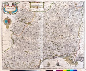 Carte couvrant le Languedoc - Roussillon - Montpellier - Toulouse - Avignon - Arles, dans "Theatrum Orbis Terrarum, sive Atlas Novus" par Willem Blaeu, Amsterdam. - Willem Blaeu