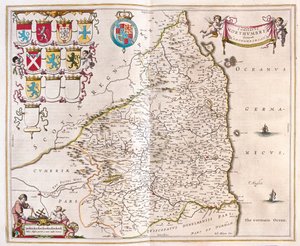 Northumberland, dans "Theatrum Orbis Terrarum, sive Atlas Novus" de Willem Blaeu, Amsterdam