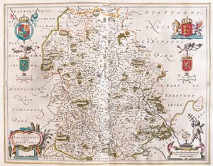 Shropshire, dans "Theatrum Orbis Terrarum, sive Atlas Novus" de Willem Blaeu, Amsterdam