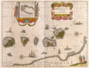 Îles aux épices et île de Bachian (Batjan), dans "Theatrum Orbis Terrarum, sive Atlas Novus" de Willem Blaeu, Amsterdam
